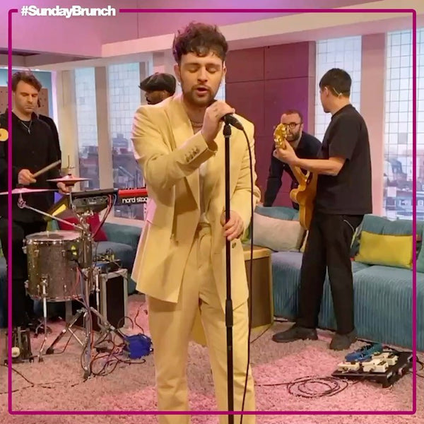 Tom Grennan wears The Gruff Stuff during his Sunday Brunch performance. Photo by Channel 4, grooming by Cinta Miller